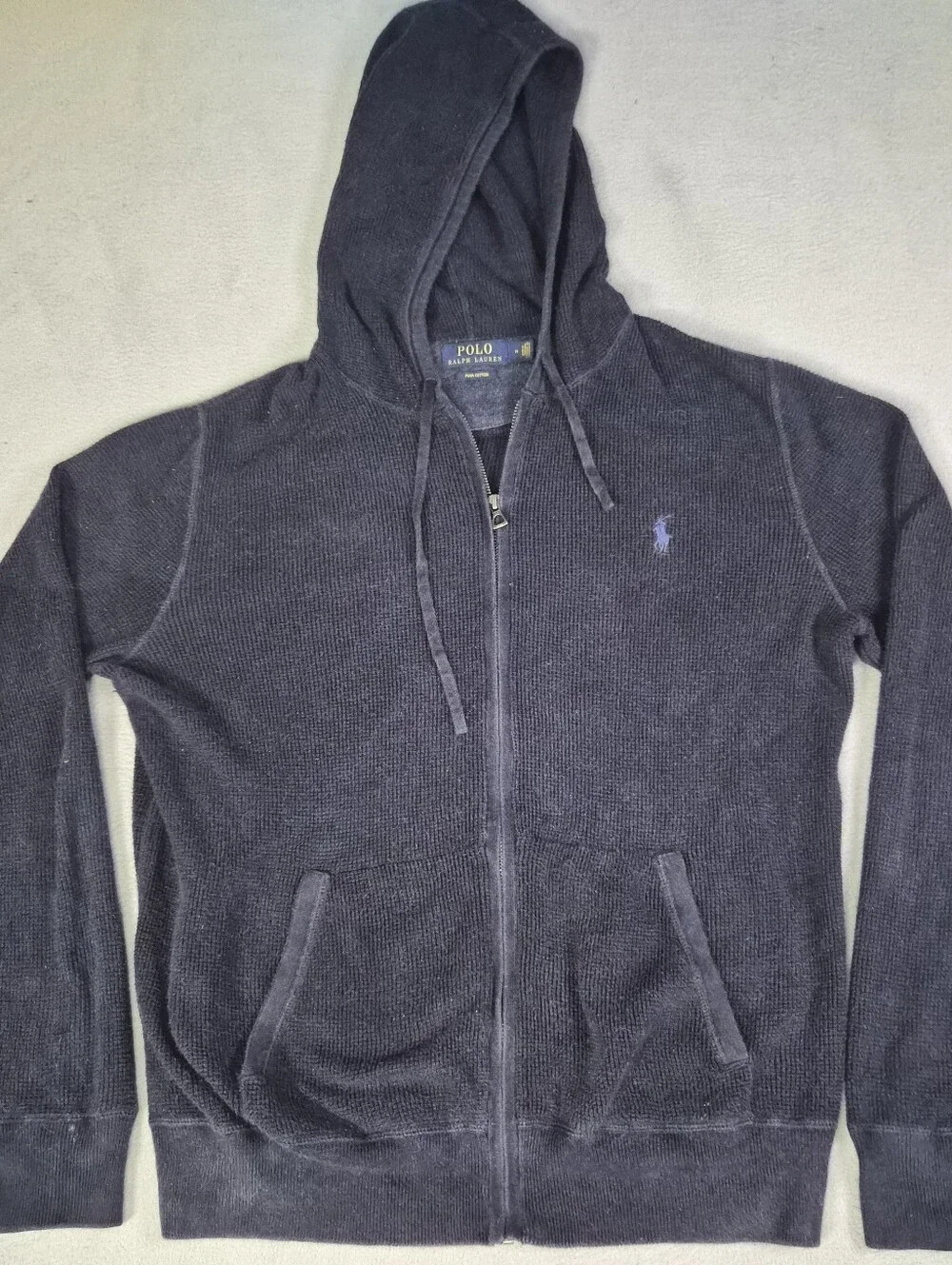 Polo Ralph Lauren navy blue zip up hoodie Pima cotton blue embroidery size men M